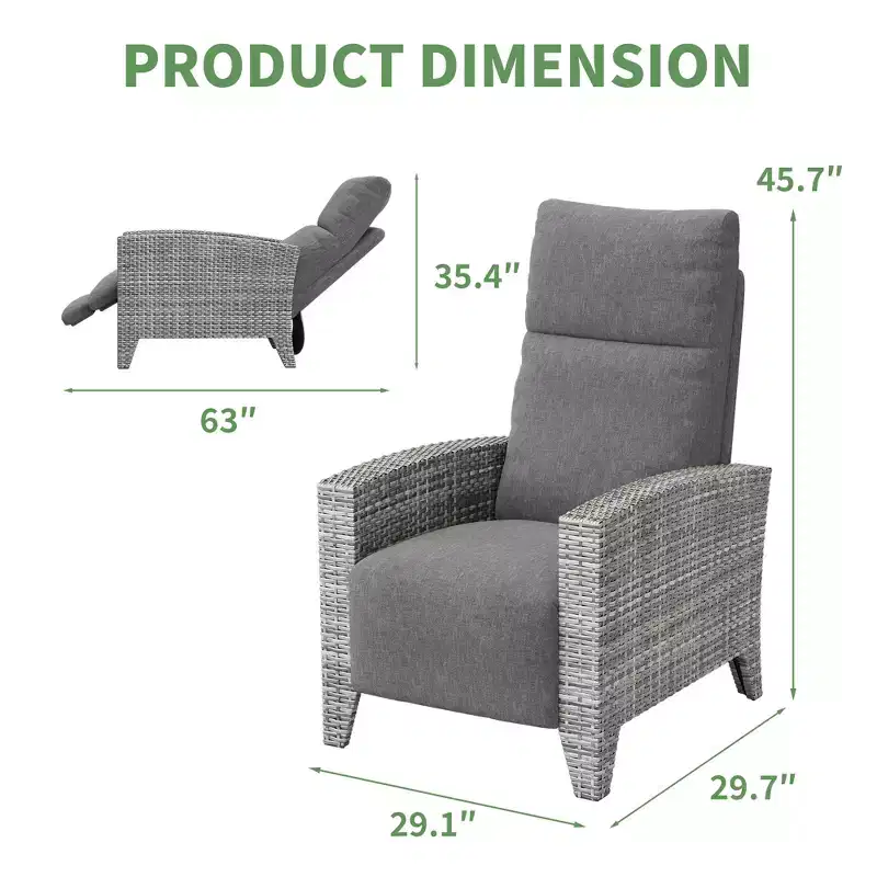 Wicker Recliner Chair with Adjustable Back & Footrest,150 Lay Flat Rattan Reclining Patio Chair with Extendable Side Table & Air Pump