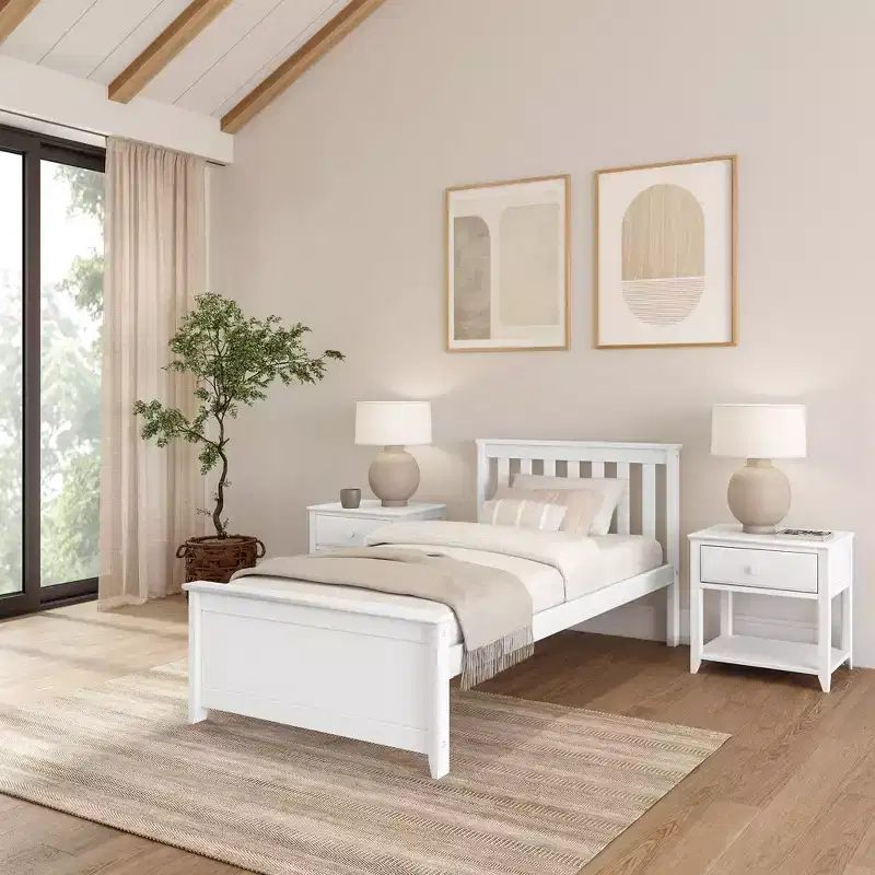Solid Wood Twin Platform Bed Frame with Slatted Headboard, 400 lb Capacity