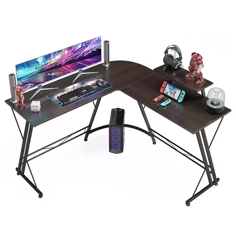 L Shaped Computer Home Office Corner Desk with Removable Monitor Stand, Easy Assembly, Black Walnut