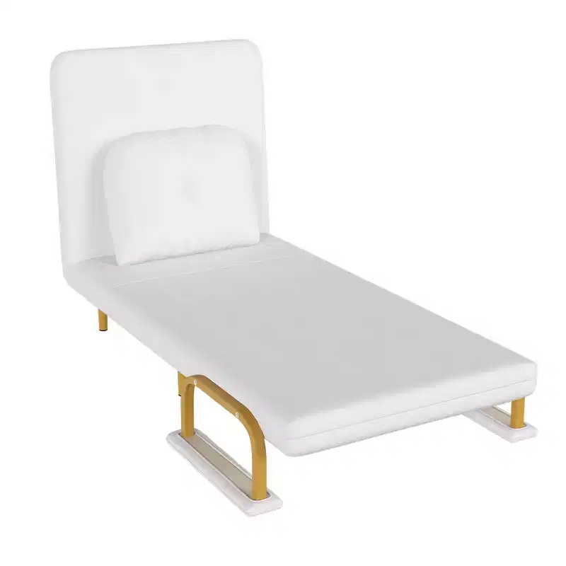 Folding Sofa Bed 3-in-1 Convertible Chair - 5-Position Adjustable Backrest with Pillow, Space-Saving Sleeper for Living Room, Bedroom & Office (White)