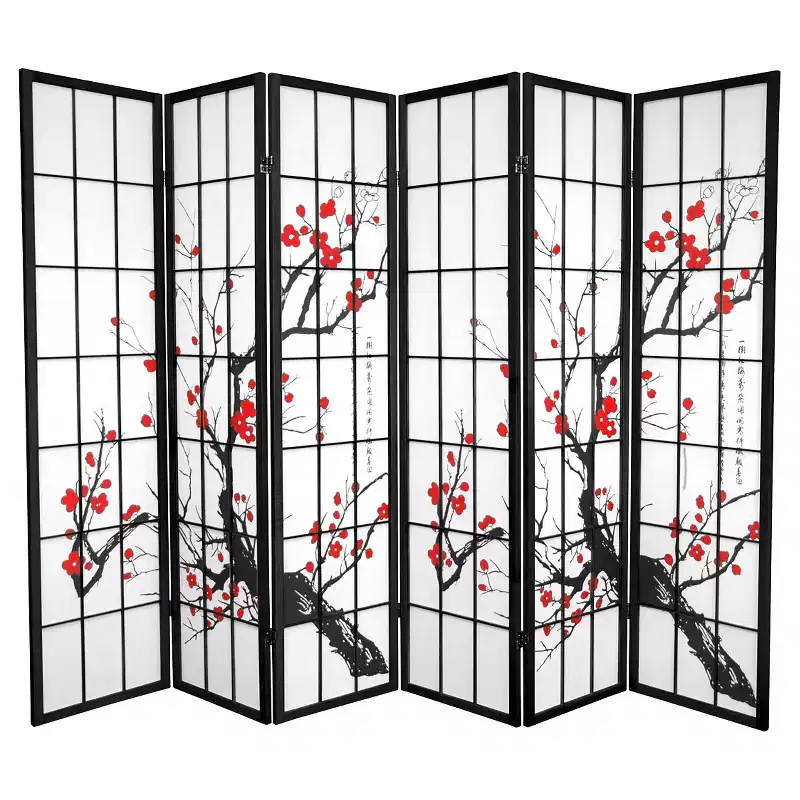 6 ft. Tall Flower Blossom Divider - Black: Oriental Furniture Hardwood Privacy Screen, No Assembly Required