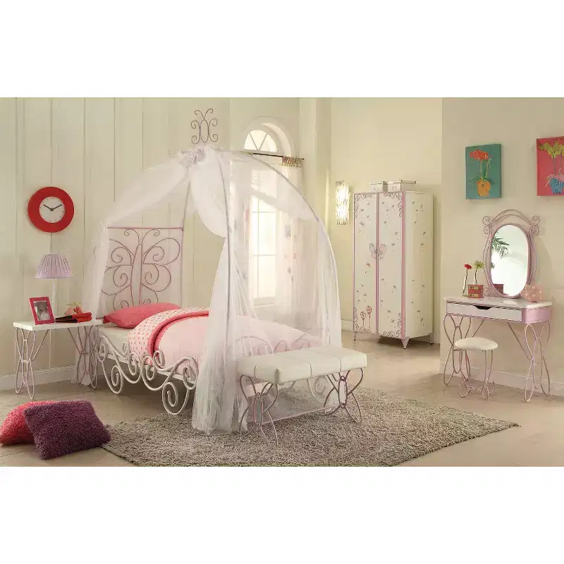 Simple Relax Faux Leather Upholstery Bedroom Bench with Butterfly Panel Base in White and Light Purple
