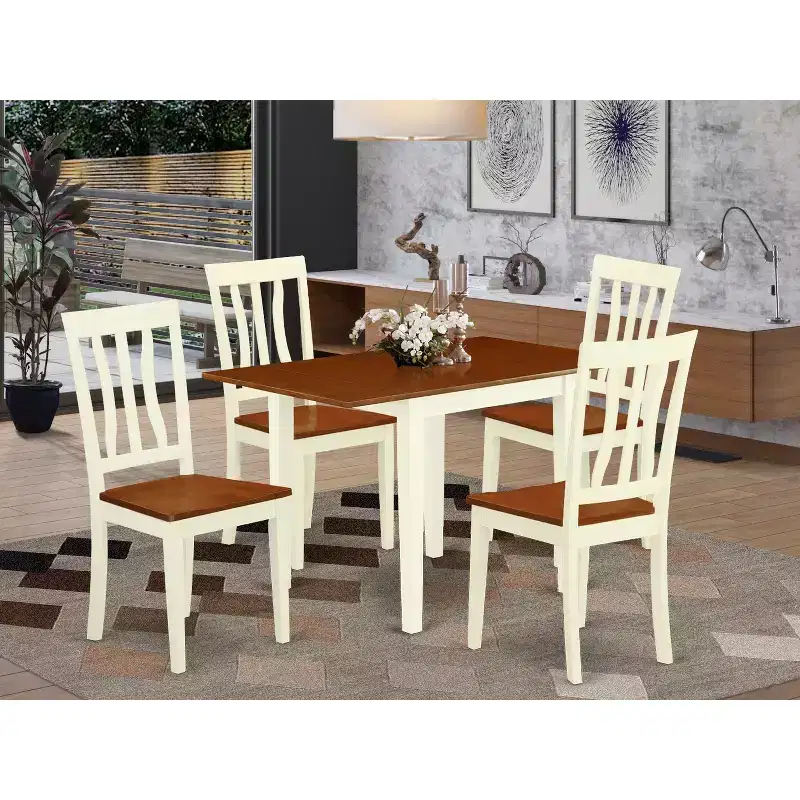 HomeStock Dining Set Kitchen Table And Chairs Buttermilk Cherry Finish