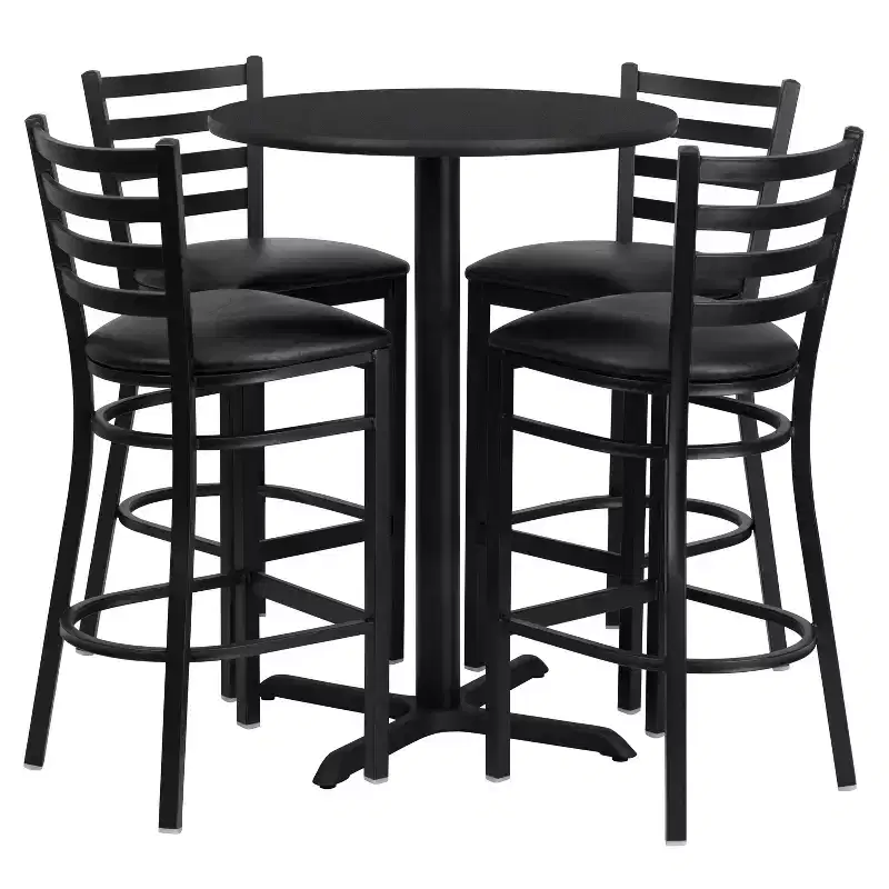 Flash Furniture 30'' Round Laminate Table Set with X-Base and 4 Ladder Back Metal Barstools