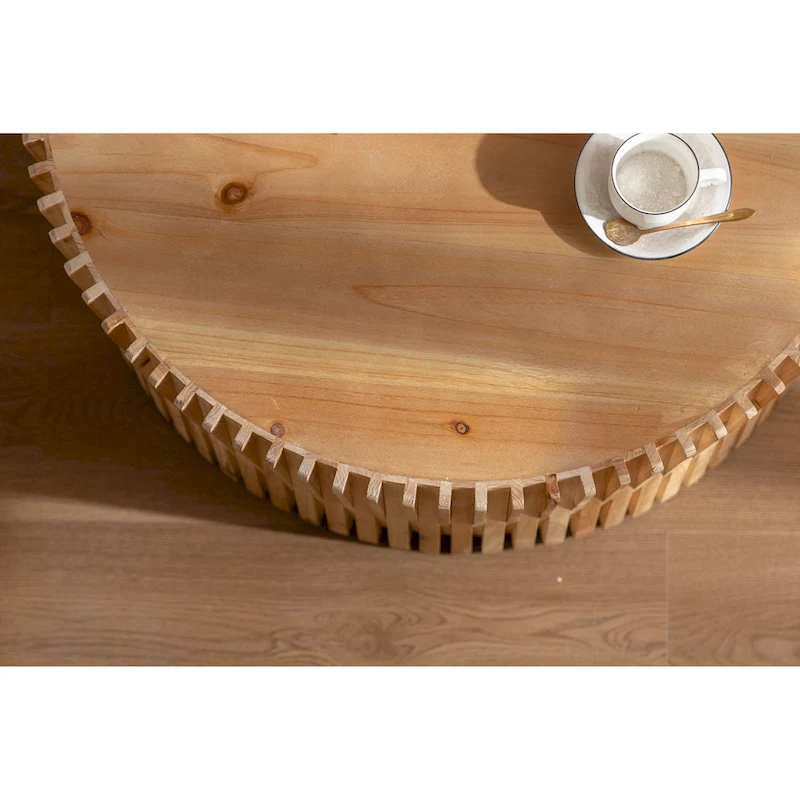 Retro Fashion Style Cylindrical Coffee Table with Vertical Texture Relief Design