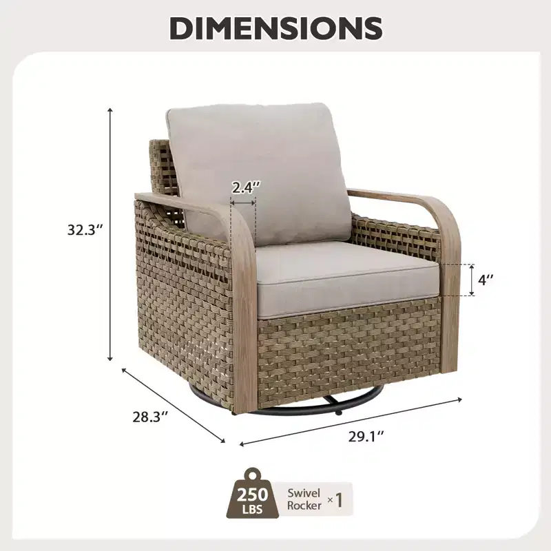 EAGLE PEAK Rocking Chair, Swivel Rocker, Rattan Patio Furniture, 1 Chair