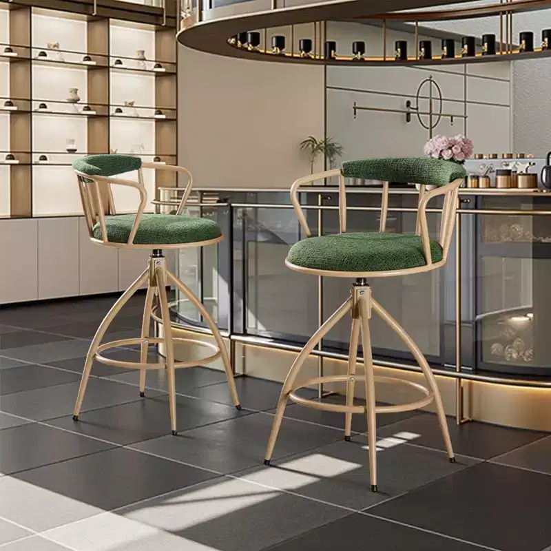Karl Home 2 Piece Set of Green Swivel Bar Stools with Burlap Seat and Khaki Powder - Coated Iron Legs