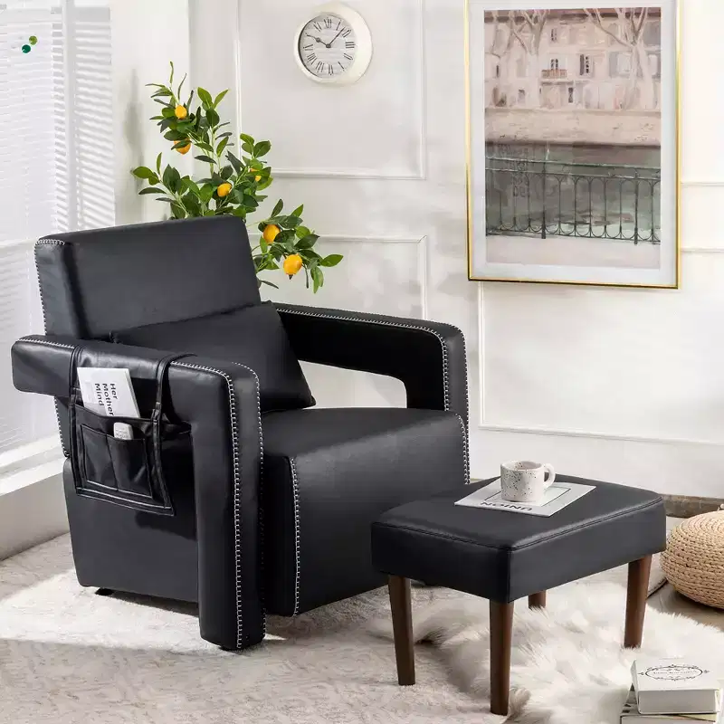 Costway Modern Berber Fleece Single Sofa Chair w/ Ottoman & Waist Pillow Red\Blue\Black\Green\Orange