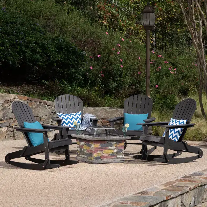 Christopher Knight Home Hermes Outdoor Acacia Wood 5 Piece Adirondack Rocking Chair and Fire Pit Set