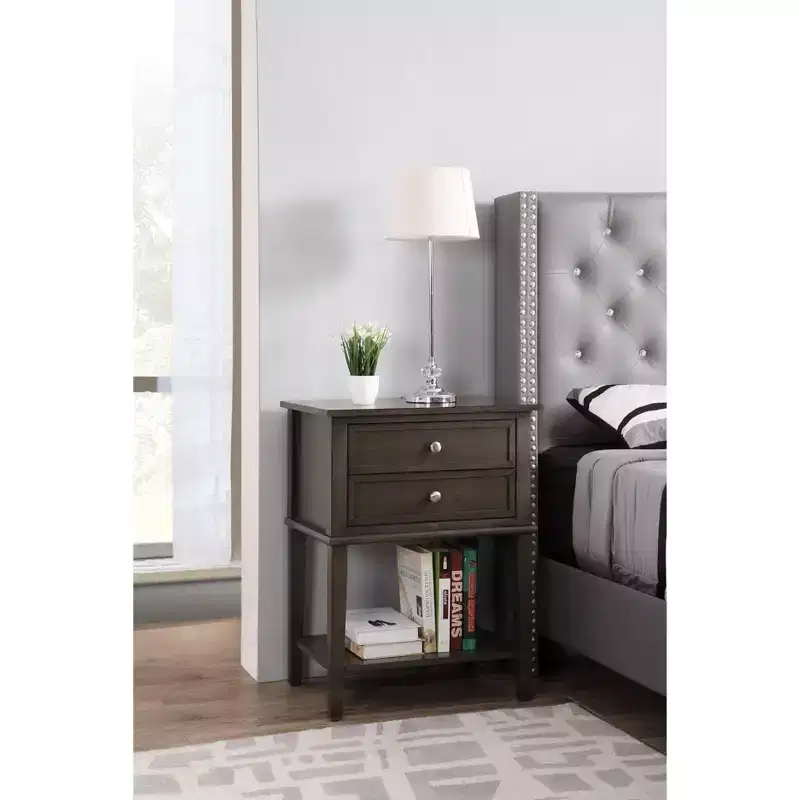 Wood 2-Drawer Nightstand 16