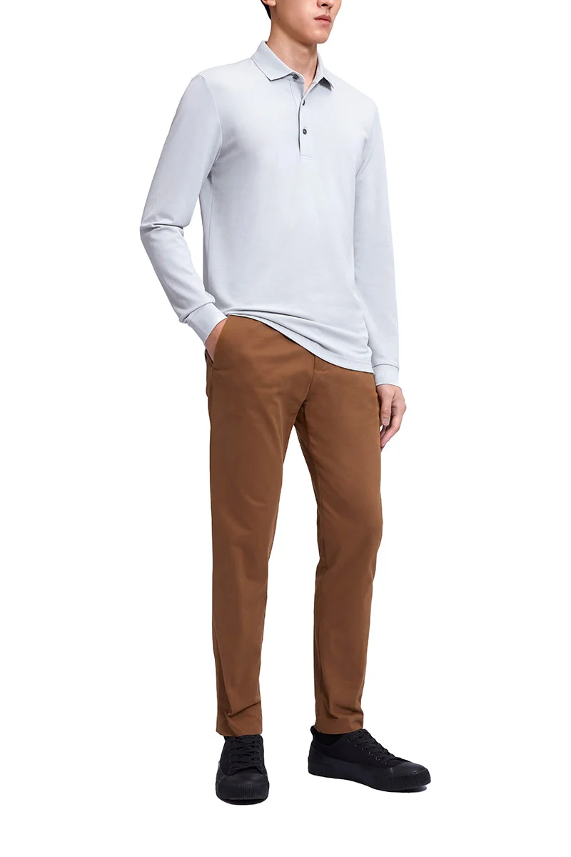 Pique Long Sleeve Polo | Light Grey