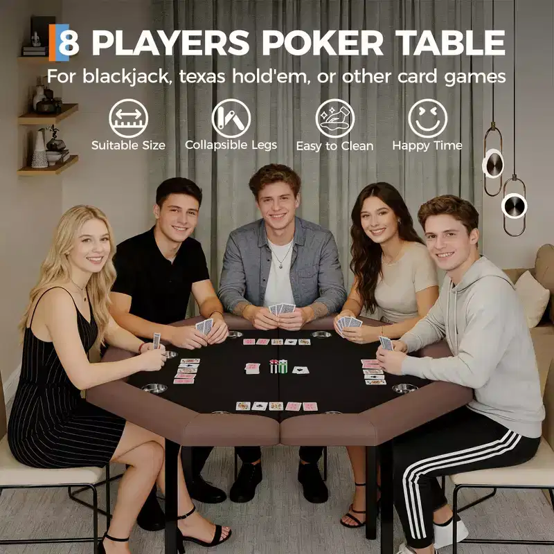 Black Octagon Foldable Poker Table, 8-Player