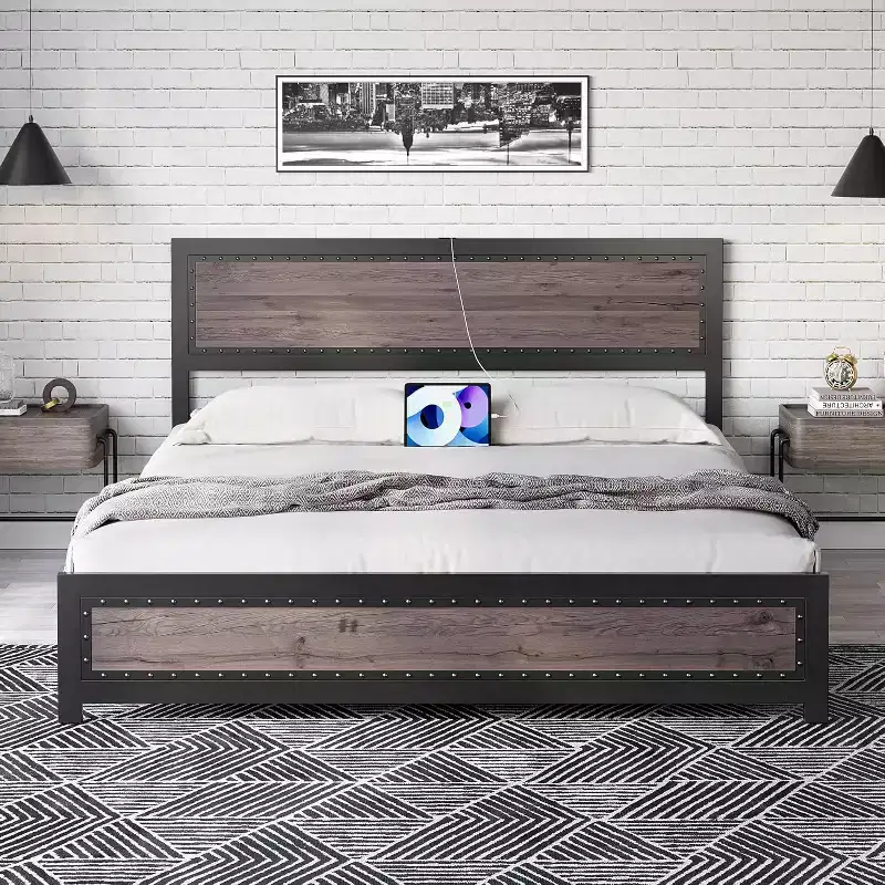 Platform Bed Frame with Elegant, Stylish Headboard, Underbed Storage, No Box Spring Required, Easy Assembly, Heavy-Duty Support, Gray