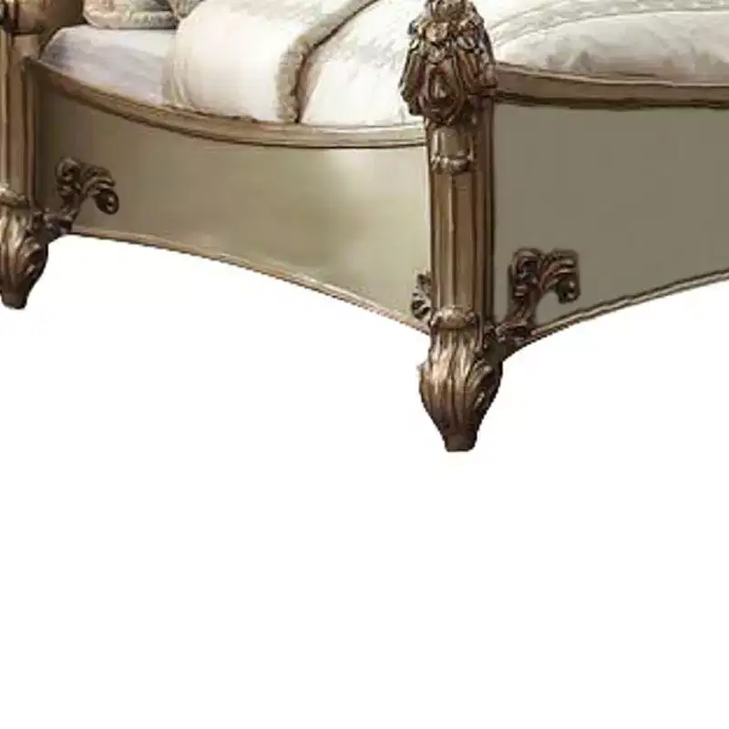 Queen Bed, Button-Tufted Headboard, Nailhead Trim, Faux Leather, Wood + Polyresin Frame, 73