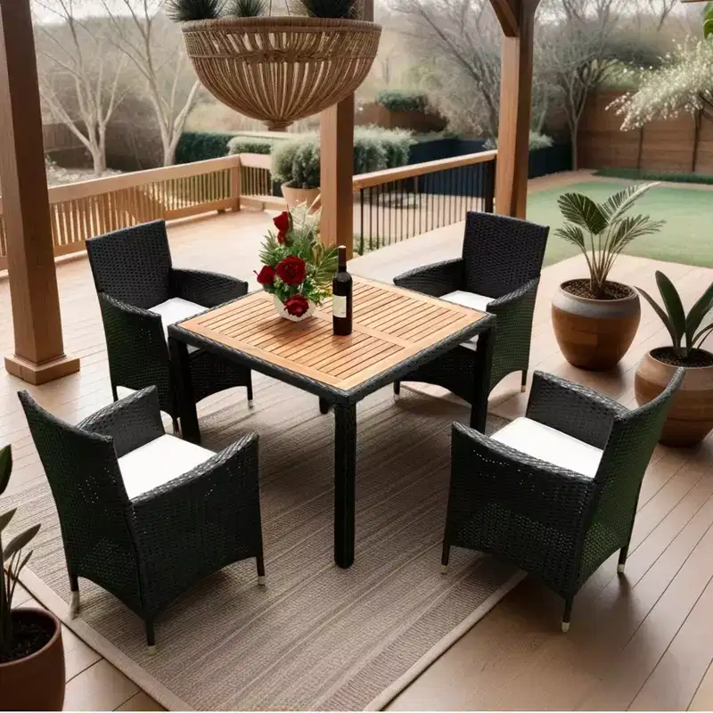 GDFStudio Edie Modern Acacia Wood and Metal 5-Piece Outdoor Dining Table Set With 4 Chairs
