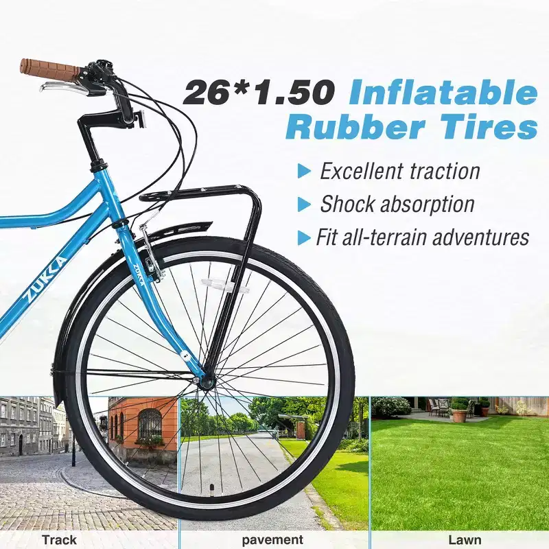 Whisen 26 Vintage Style Bike, Retro Commute Bike with 7 Speed, Steel Frame, double brakes