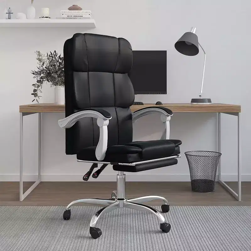 Faux Leather Desk Chair Adjustable Height,Ergonomic High Back Computer Chair with Lumbar Support & Footrest for Home and Office