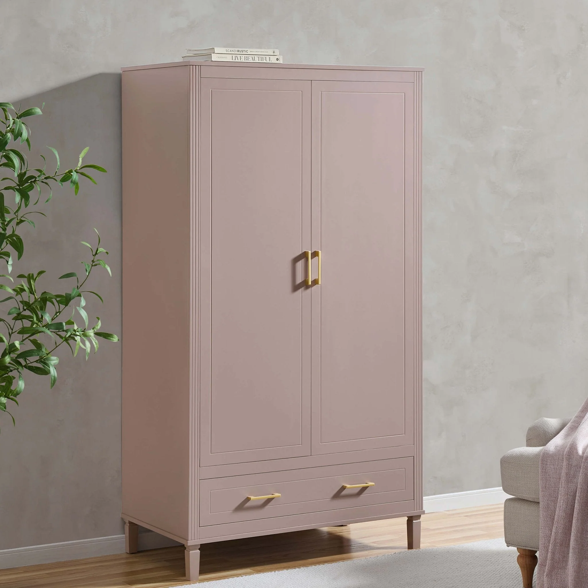 2 Door Wardrobe with Drawer - Dusty Mauve