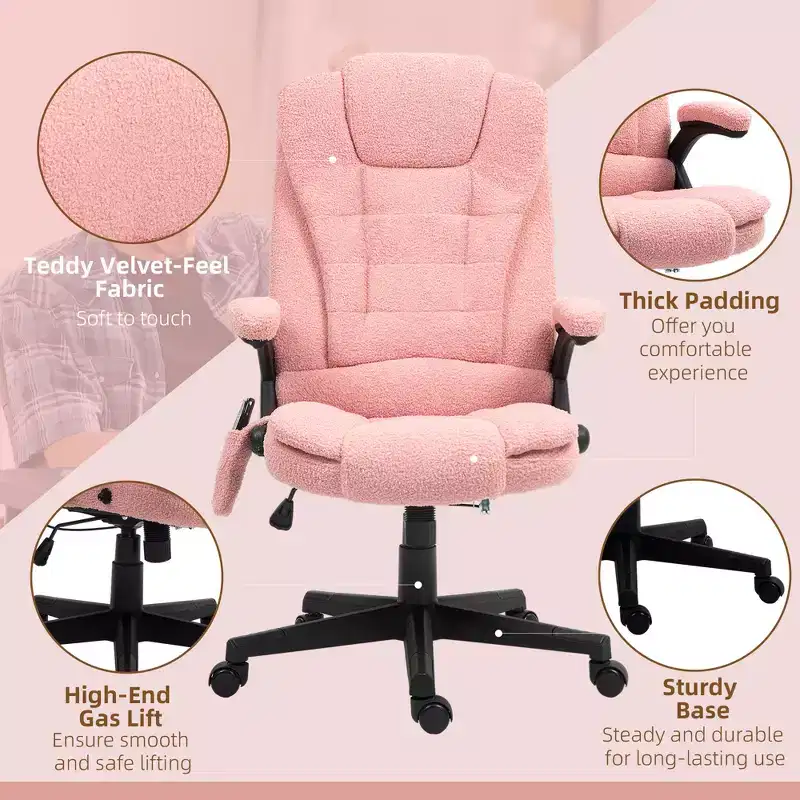 Vinsetto 6 Point Vibrating Massage Office Chair with Heat, Velvet High Back Executive Office Chair with Reclining Backrest, Armrests