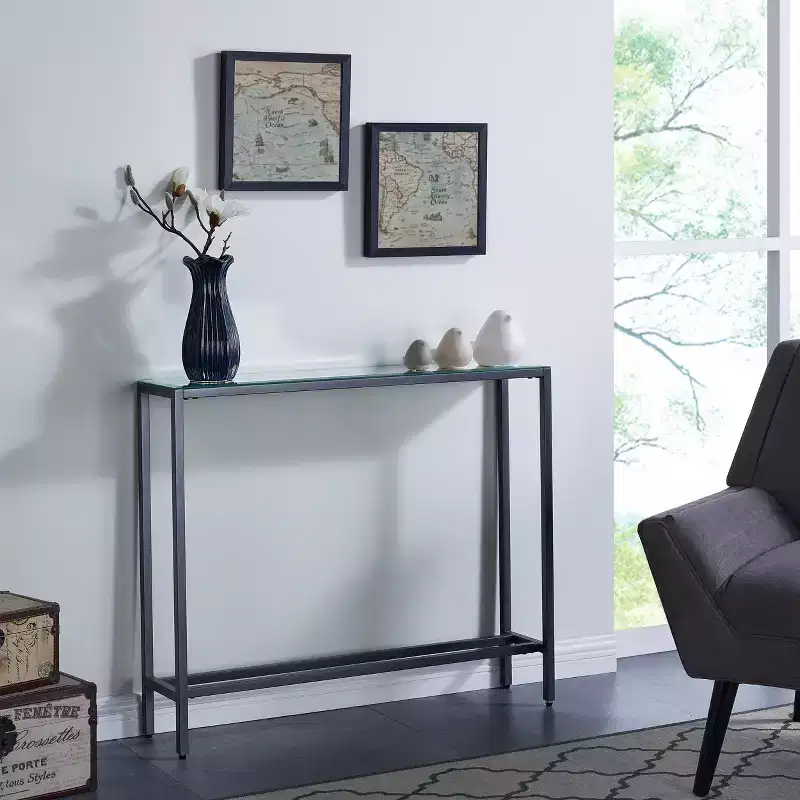 Darrin Narrow Mini Console Table with Mirrored Top - Grey - SEI