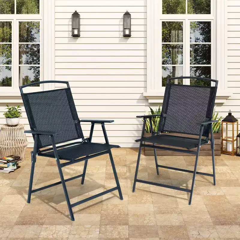 Crestlive Products Set of 2 Patio Folding Dining Chairs Outdoor Portable Sling with Armrest