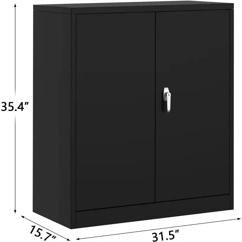 Acekool 35 Metal Storage Cabinet with 2 Adjustable Shelves and Locking Doors, Steel Cabinet for Garage, Office, Workshop, Black