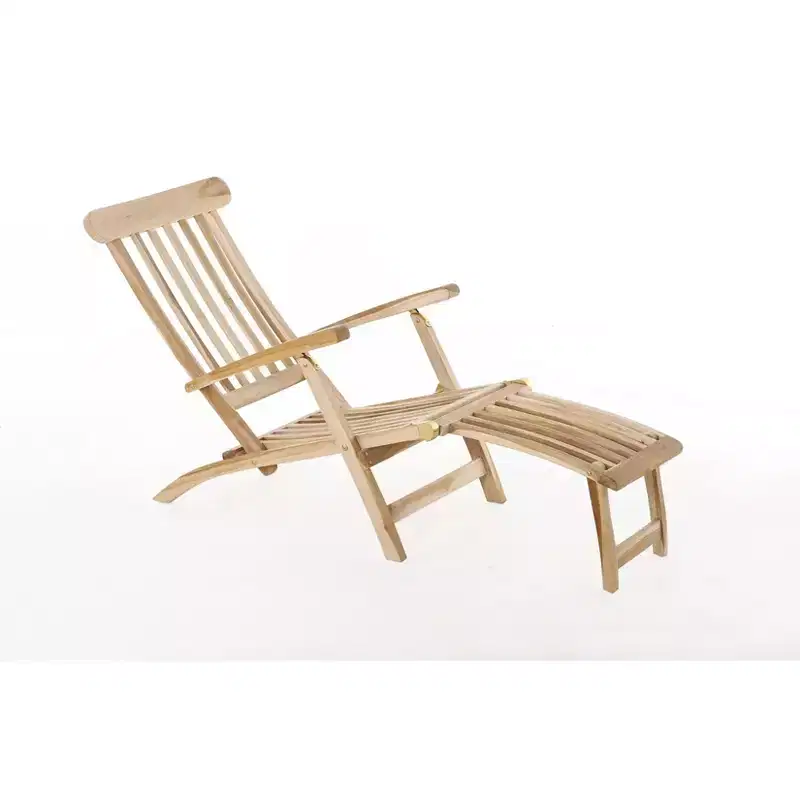 Nordic Teak Oiled Outdoor Sun Lounger Seat with Foot Rest