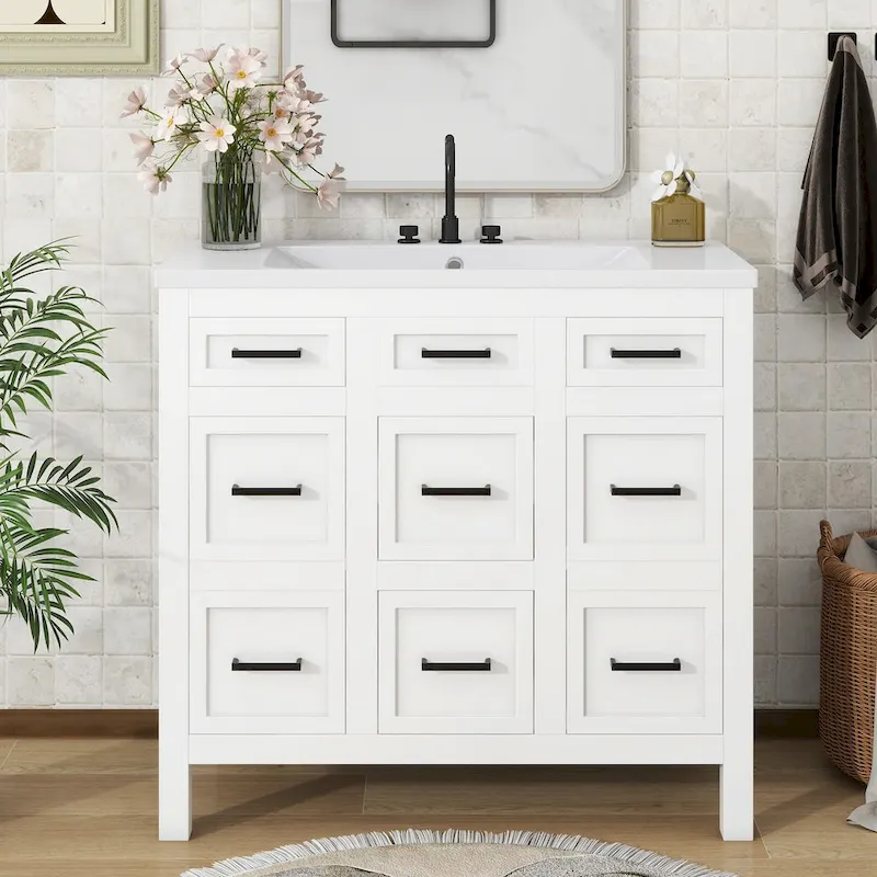 Bathroom Vanity Cabinet with Resin Integrated Sink