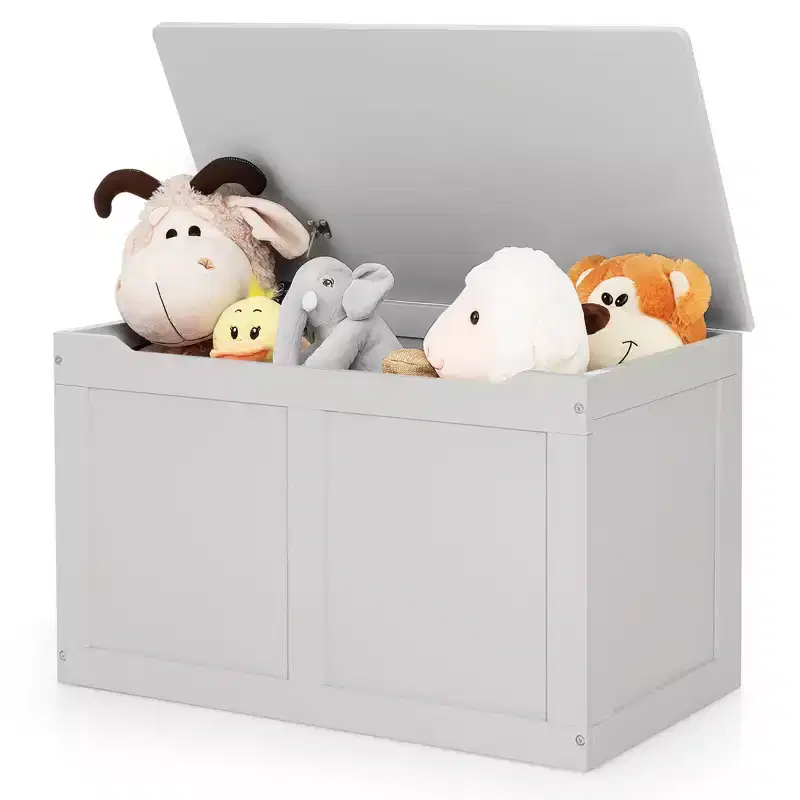 Kids Wooden Toy Box Storage Chest Bench with Flip-Top Lid & Safety Hinge – 28