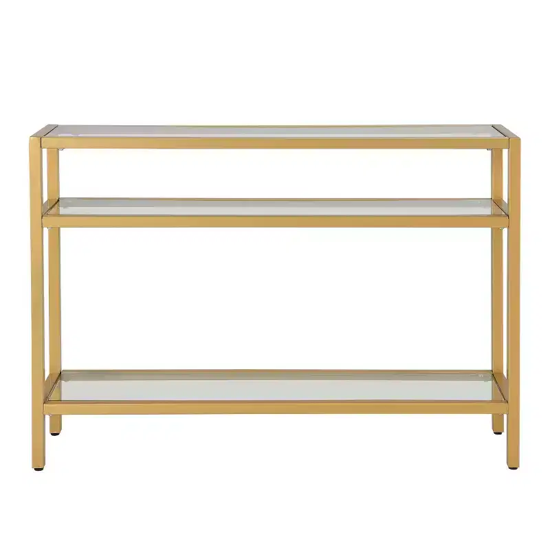 Carolina Living Camden 3 Tier Console Gold: Sleek, Narrow Design, Tempered Glass, Entryway Elegance