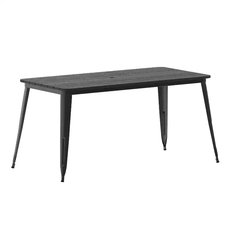 Merrick Lane Indoor/Outdoor Dining Table with Umbrella Hole, 30 x 60 All Weather Poly Resin Top and Steel Base