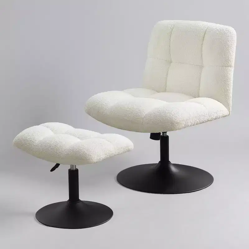Leisure Linen Fabric Swivel Accent Chair with Ottoman, Wood and Metal Frame