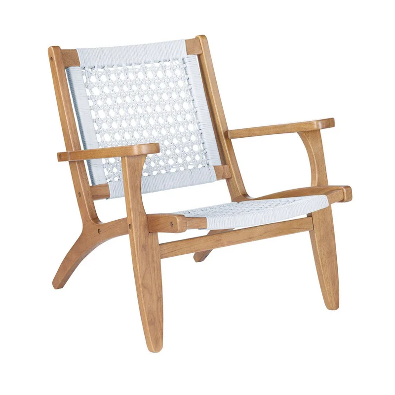 29 Inch Accent Chair with Hexagon Rope Woven Back and Seat, Brown and Gray
