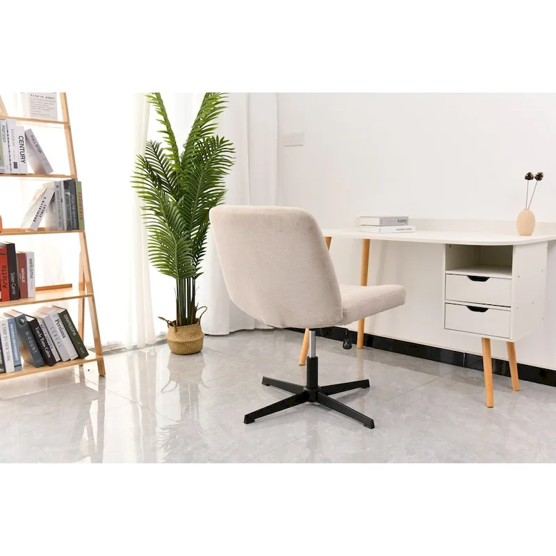 Cross Legged Office Chair, Wide Comfty Desk Chair, No Wheels Armless Computer Task Chair, Swivel and Height Adjustable