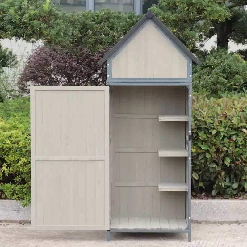 Outdoor Sheds Storage, Vertical Storage Sheds, Wooden Sheds with Metal Frame, Large Capacity Storage