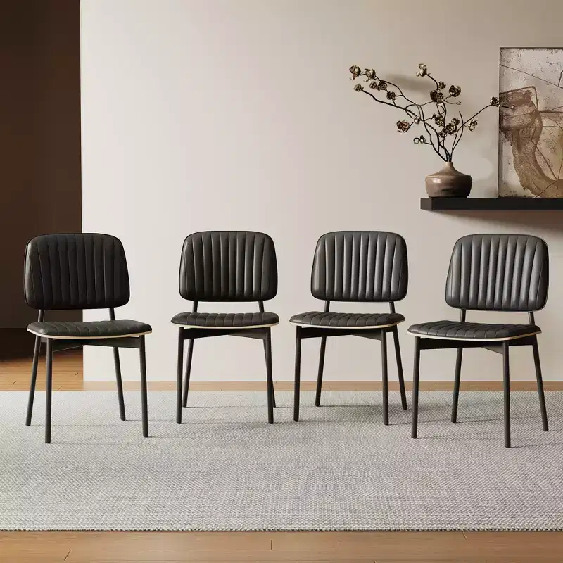 Luck Live Mid-century Modern Dining Chair, Upholstered Leather Seat Back, Stylish Side Chair For Kitchen Dining Room Living Room, Black