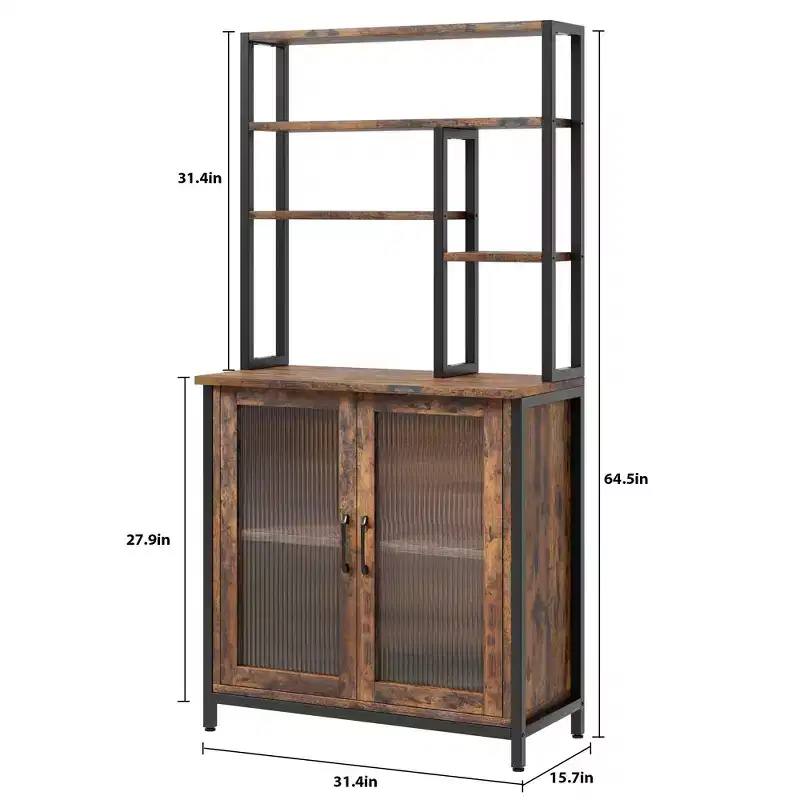 Bakers Rack, 64.5 Microwave Stand with Storage Tall Bar Cabinet Standing Baker's Racks Freestanding Wine Bar with Adjustable Feet