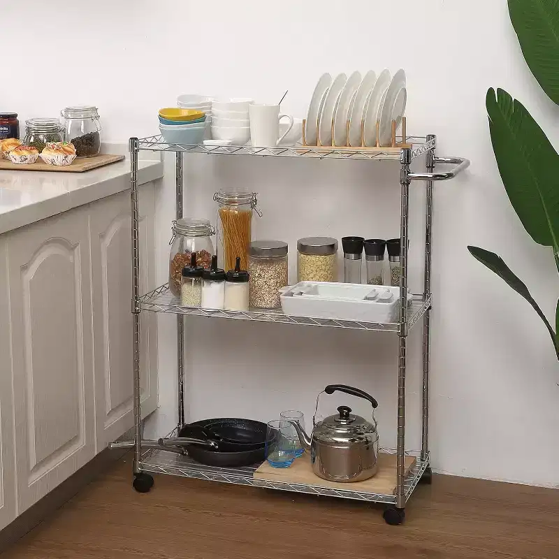 Steel Rolling Kitchen Utility Cart with Adjustable Shelves