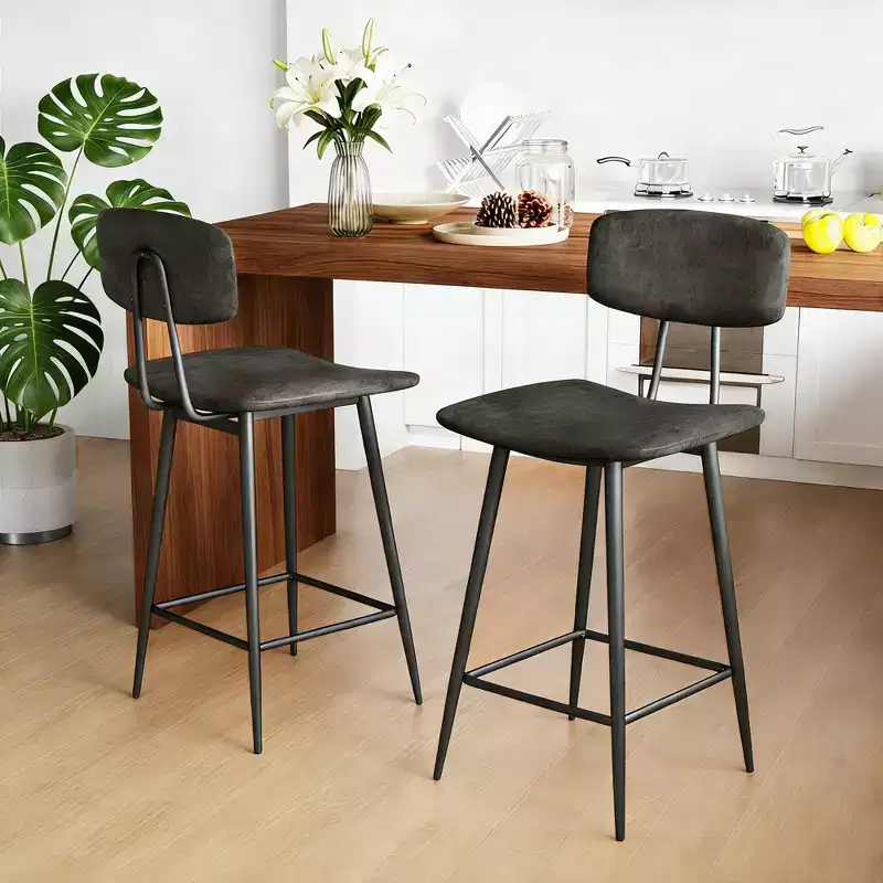 Dyonery Counter-Height Bar Stools  25.6 Faux Leather Stools with Back, Waterproof & Sturdy Metal Frame for Kitchen Island, Rustic Grey