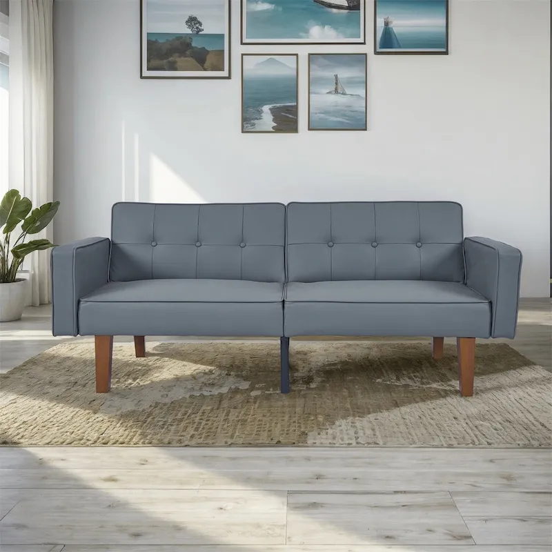 Convertible Sofa Bed Adjustable Fabric Couch Sleeper Modern Recliner Reversible Loveseat Folding Daybed Guest Bed with 2 Pillows