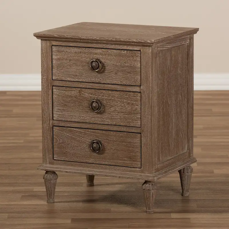 Rustic Wood 3-Drawer Nightstand