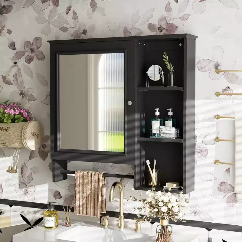 Whisen Wall Mounted Bathroom Storage Cabinet with Large Mirror Door and Adjustable Shelves