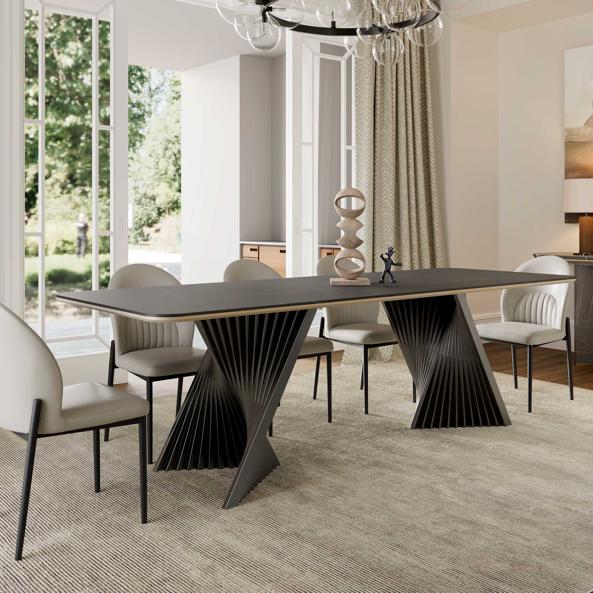 Rectangular Dining Table with Bench, Natural Wood