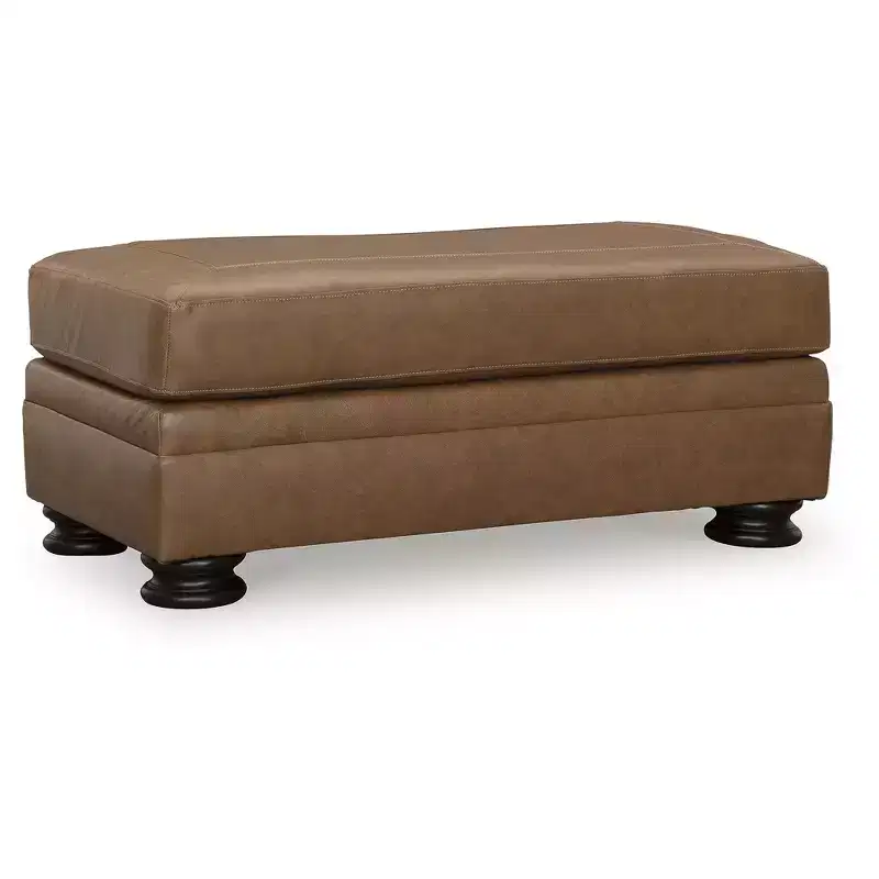 Traditional Leather Ottoman with Decorative Turn Legs – Caramel