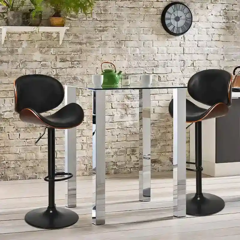 Costway Set of 2 Bentwood Barstool Mid-Century Adjustable Swivel PU