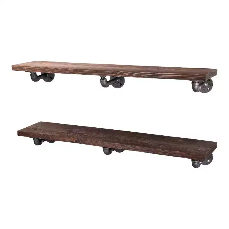 RESTORE Trail Brown 36 in. Shelves with L-Shaped Brackets by Pipe Decor