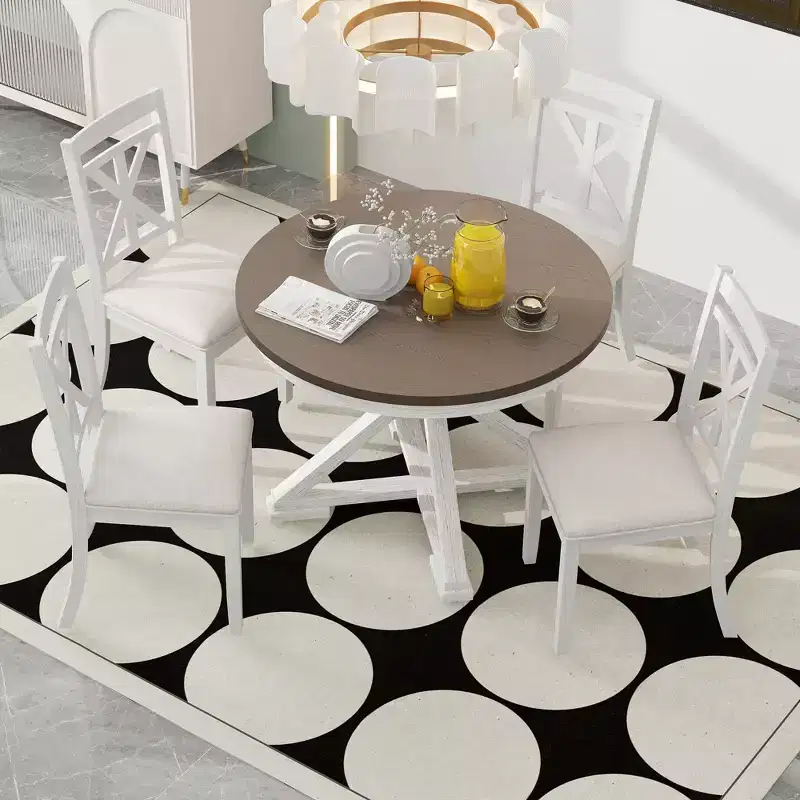 Whisen 5-Piece Extendable Wood Dining Table Set with 4-Upholstered Chairs