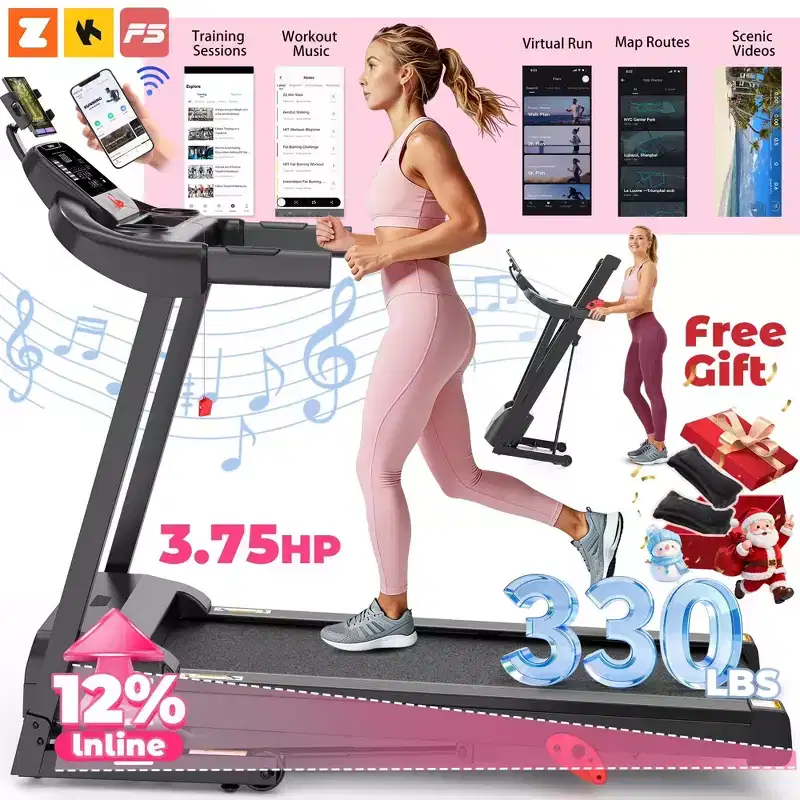 3.75HP 4 in 1 Electric Treadmill Walking Jogging Machine W/ HiFi Bluetooth Speaker, 3-level Incline, 7.5MPH