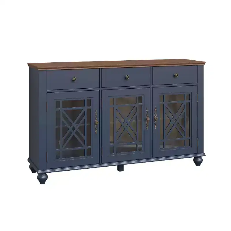 55" Vintage Style Storage Accent Buffet Sideboard Cabinet with Drawers Navy
