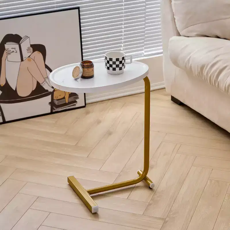 White C-Shaped Side Table, Slim Sofa End Table for Couch and Bedroom